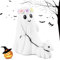 KFDDRN Halloween Statue, Geist und Hund gehen Statue, Ghost Walking Dog Statue，Lustige Halloween Ornamente, 2024 Neue gruselige Geisterhunde Skulptur für Halloween Dekorationen (B - Mädchen)