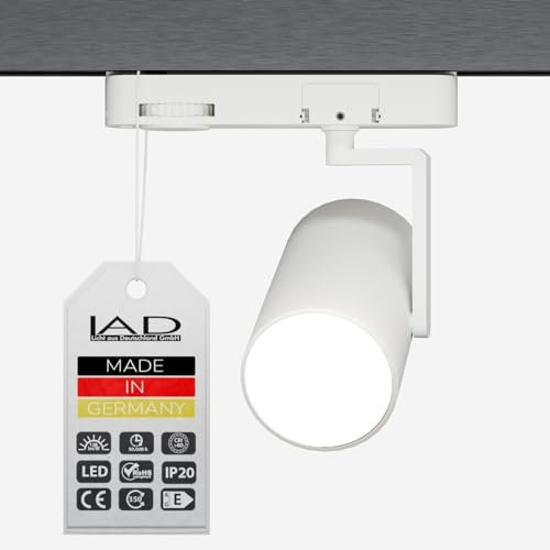 LED Stromschienenstrahler SOL weiß - 27W - Made in Germany - 3.450lm 128lm/W 4.000K 50.000h Lebensdauer - 350° schwenkbares Aluminiumdruckguß Gehäuse für Shops und Büros