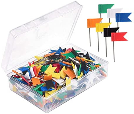 OSALADI 100Pcs Push Pin Tacks with Plastic Flag Heads for Travel Maps Cork Boards and Bulletins Colored Map Pins for Photos Do Lists Random Color