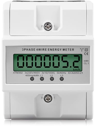 3 Phasen Stromzähler, 100A 50/60Hz Drehstromzähler Geeicht Stromzähler mit LCD-Display, Digitaler Zähler Drehstromzähler Hutschiene für DIN Hutschiene Zwischenzähler Strom(3-Phasen 4-Draht)
