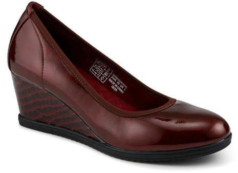 Smart Cushioned Wedge Heel Pumps - Burgundy Patent Size 6