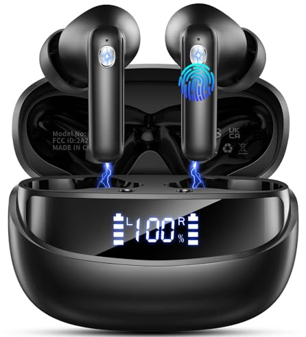 Bluetooth Kopfhörer, Kopfhörer Kabellos Bluetooth 5.4 HiFi Stereo, 50 Std Spielzeit In Ear Kopfhörer mit ENC Noise Cancelling Mics, IP7 Wasserdicht Kabellose Kopfhörer, Ohrhörer mit LED-Anzeige