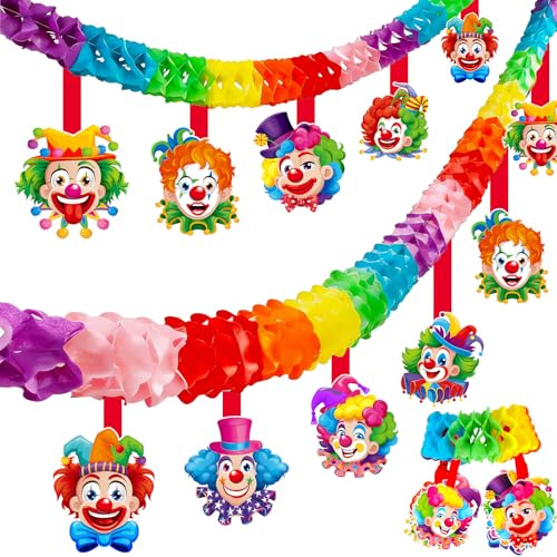 Qpout 3pcs Clown Girlande Deko,3×3M Papier Regenbogen luftschlangen Girlande Hängenden Partygirlanden für Fasching Karneval Geburtstag Zirkus Party Dekoration Deckenhänger Partydekoration