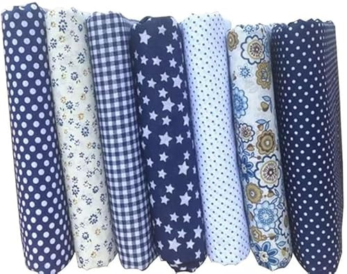 7 Stück 25 cm x 25 cm Top Baumwolle Bastelstoff Bündel Quadrate Patchwork DIY Nähen Scrapbooking Quilten Blumenmuster Dunkelblau Stoff