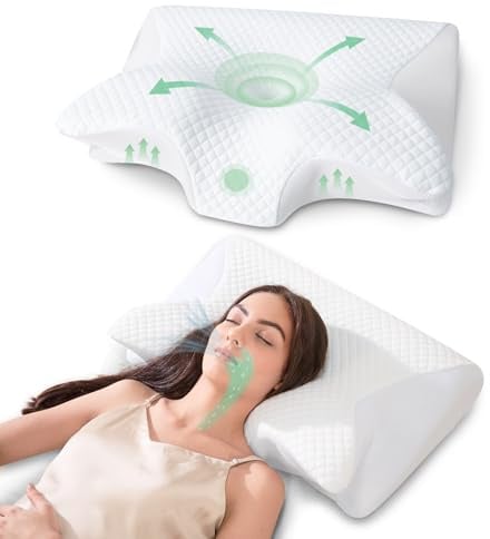 FEYIDEO Almohada Cervical Espuma Viscoelástica, Blanco, 60x40x12/14cm | 2 en 1 Almohada Ergonómico para Cuello, Medio Firme, Doble Altura, Dormir de Lado, Boca Arriba y Boca Abajo, Funda Lavable