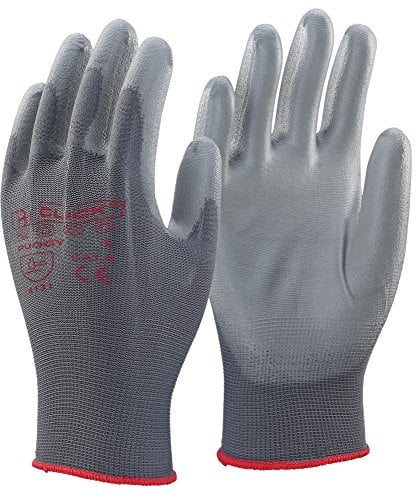 10 Pairs - Click 2000 PU Coated Gloves - PUGGY Grey Sizes M L & XL (X-Large)