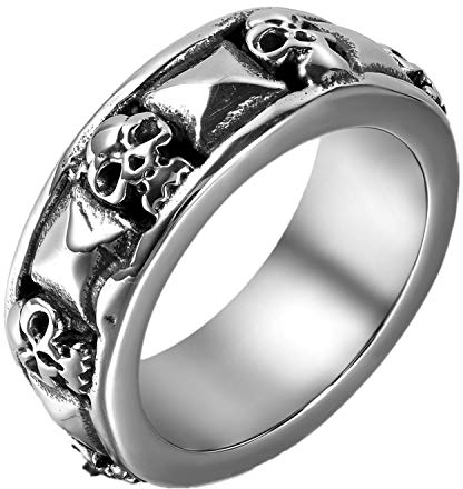 Flongo Herrenring Männer Ring Daumenring Bandring Siegelring Biker Silber Schädel Totenkopf Punk Rock Herren-Accessoires Größe 70