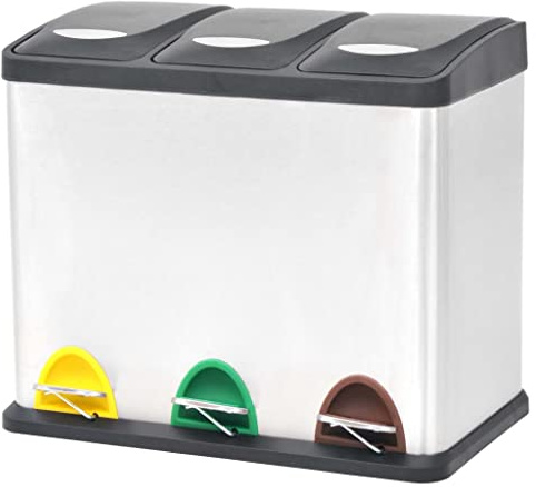 vidaXL Recycling Pedal Garbage Trash Bin Stainless Steel 24 L Waste Dustbin