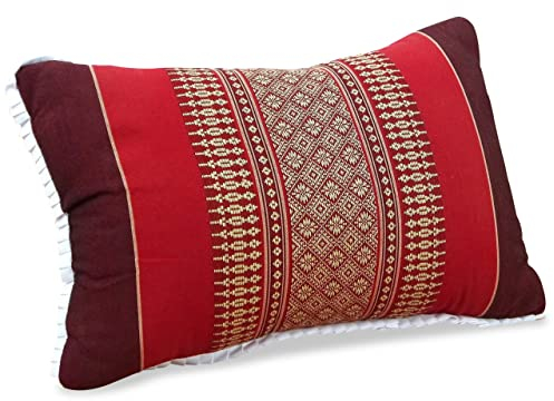 livasia Sofakissen Dekokissen - 22x33x13cm - Nackenkissen, Sofapolster mit Muster, Reisekissen mit Kapok, Kissen Armlehne Palettenmöbel, Garten und Balkon, handgefertigt (Rubinrot)