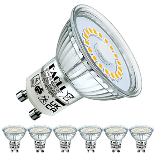 EACLL GU10 LED Bulbs 5W Neutral White Light 4000K, 65W Halogen Lamp Equivalent. 495 Lumen Energy Saving Light Source, Wide Beam 120° Spotlight, No Flicker Non-dimmable Reflector Light, Pack of 6