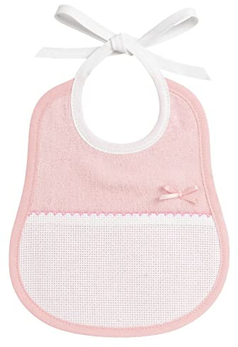 Filet - Lätzchen aus weichem Frottee, Rosa, mit Aida-Tasche, Ideal für Kreuzstich und Satinband, Praktisches Accessoire für Babys und Leicht zu Besticken, Made in Italy, Rosa