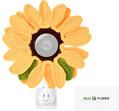 ECO-FUSED Disguise Compatible with Nest Cameras, DSLR Lens and Others from 2.17 to 4.13 5.5-10.5 cm Diameter Camera Lens - Sunflower - Handmade Knit (1 Pack)
