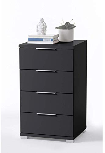 Stella Trading Universal Nachttisch in Schwarz - Moderner Nachtschrank mit vier Schubladen für Ihr Boxspringbett - 46 x 79 x 42 cm (B/H/T)