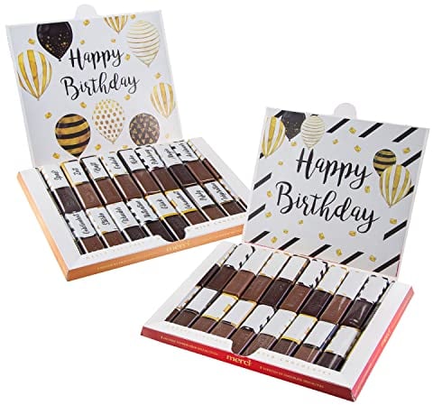 Aufkleber-Set passend für Merci Schokolade zum Geburtstag mit vorgedruckten und blanko Aufklebern I selbstklebend I kreative Geschenk-Idee I Individuell I ohne Schokolade I dv786