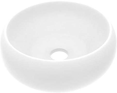vidaXL Lavabo de Lujo Redondo Tocador Montado Encima Piedra Vasija Aseo Indoro Cocina Garaje Fácil de Limpiar Cerámica Blanco Mate 40x15 cm