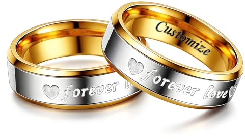 Hsumonre Benutzerdefinierte Für Immer Liebe Paar Ringe Zirkonia Gravierte Versprechen Ringe Eheringe Verlobungsgeschenke Titan Edelstahl Golden