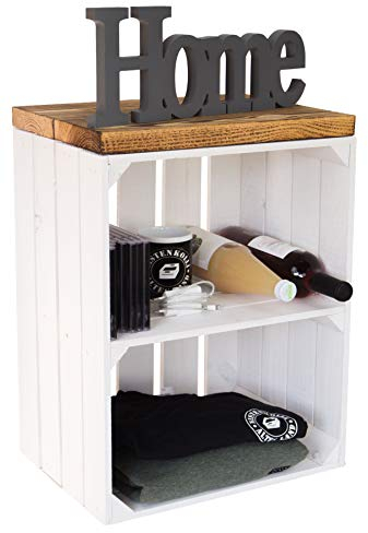 2er Set Nachttisch Abstelltisch Nachtschrank Nachtkommode Beistelltisch Bücherregal Schuhregal ca 30x40x55cm Regalkiste Flaschenablage Weinregal Apfelkiste / Weinkiste (WEISS QUER PLANKE FLAM)