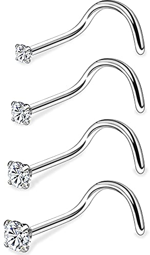 20G Nose Rings 1.5mm 2mm 2.5mm 3mm 3.5mm 4mm, 4-12PCS Clear Cubic Zircon Nose Studs Nose Piercings Jewlery
