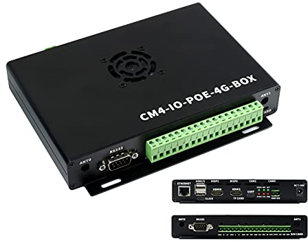 Industrieller IoT Mini-Computer Basierend auf Raspberry Pi Compute Module 4 (Nicht enthalten), Waveshare CM4 PoE 4G Board Inneren, Metallgehäuse, mit Kühlgebläse