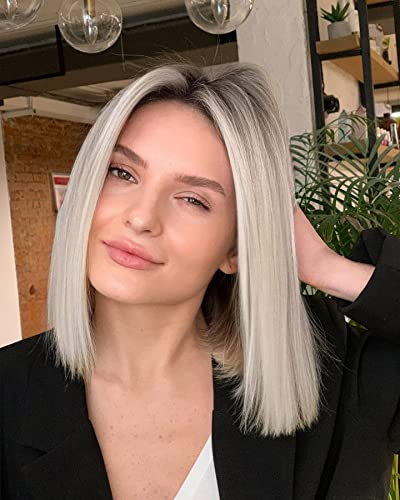 VEBONNY Peluca rubia corta para mujer, pelo sintético marrón ombre rubio Bob pelucas delanteras de encaje con pelo de bebé, peluca corta ombre sin pegamento 14 pulgadas VEBONNY-036-12
