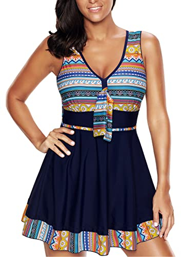 OAMENXI Swimming Costume for Women Plus Size Ladies Swimsuit One Piece Swim Dress Tummy Control Swimwear with Boyshort (4XL,Geometric)