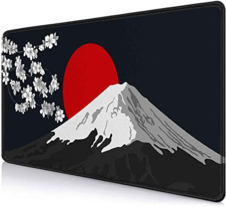 IMAYONDIA Grand tapis de souris japonais Fuji (90,9 x 40,9 cm) avec base en caoutchouc antidérapante pour PC, gamer, ordinateur, accessoires de bureau - Paysage noir, blanc et rouge