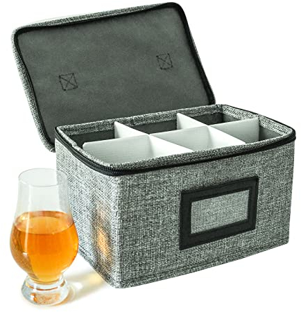 HURZMORO Storage Box for Glencairn Whisky Glass,6 Whiskey Glasses Holder for Organizer, Packing Boxes with Dividers for Moving,Perfect Whiskey Gift (6 compartments)