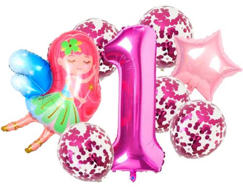 DIWULI Feen Geburtstag 1 Jahr - Feen Luftballons Zahl Set