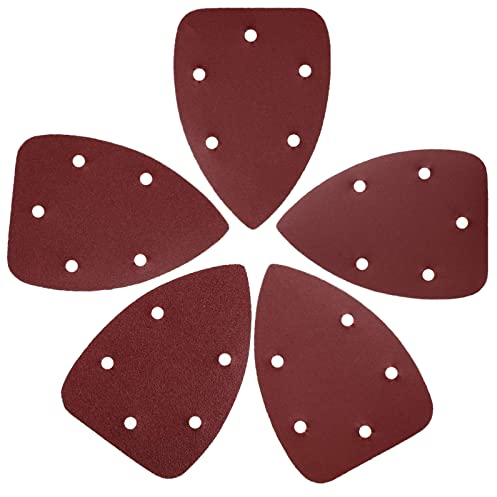 Mouse Detail Sander Pads - 50 Pieces Sanding Sheets Hook and Loop Assorted 60/80/120/180/240 Grits Sander Paper - 5 Holes Triangle Sandpaper for Black and Decker Detail Palm Sander