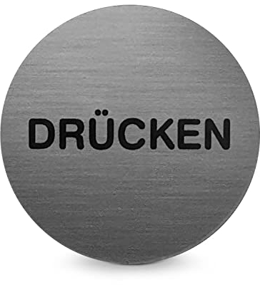 Türschild Piktogramm „DRÜCKEN“ - Runder Aufkleber aus PROTECT-Folie - Für Ihre Tür & Wand - Silber - Durchmesser Ø 7,0 cm - Selbstklebend - Betriebsausstattung24®