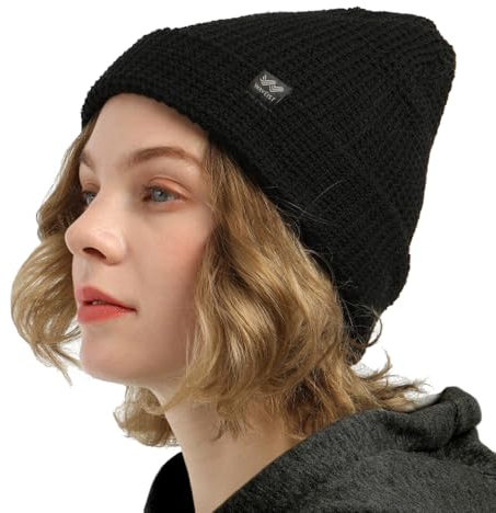 WAVEIST Knit Waffle Beanie Hüte Unisex Mode Täglich Fallow All-Match Knit Gerippte Bündchen Kappe Vier Jahreszeiten Tragen Weg Eine Größe, Schwarz, M/XL