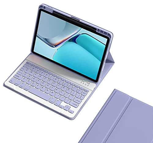 Funda para teclado para iPad 9ª 8ª 7ª generación Air 3 Pro 10.5, con función magnética desmontable Bluetooth teclado a color, Smart Folio Cover con portalápices (morado)