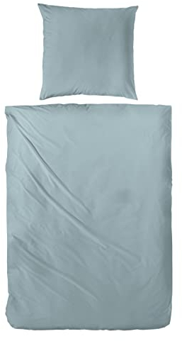 Beddress - Luxus-Satin-Bettwäsche, Uni Graugrün, 135x200 + 80x80 cm, 100% gekämmte Baumwolle, OekoTex