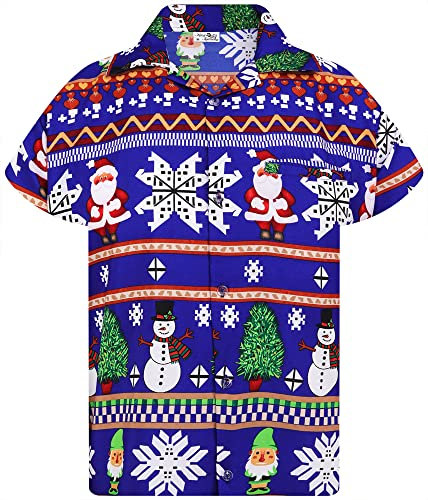 King Kameha Funky-Hawaii-Hemd, Weihnachten, Herren, Kurzarm, Christmas-Rows, Blau, 5XL