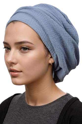 Unbekannt Jüdische Kopfbedeckung, Baskenmütze, Kopfwickel, verstellbar, atmungsaktiv, leichte Baumwolle, Krebs-Kopfbedeckung für Frauen, Tichel-Scrub Cap, Hell, blau, Einheitsgröße