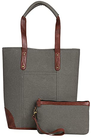 Mona B Damen-Handtasche aus Segeltuch für Damen, Einkaufstasche für Lebensmittel, Einkaufen, Reisen, Grau, L