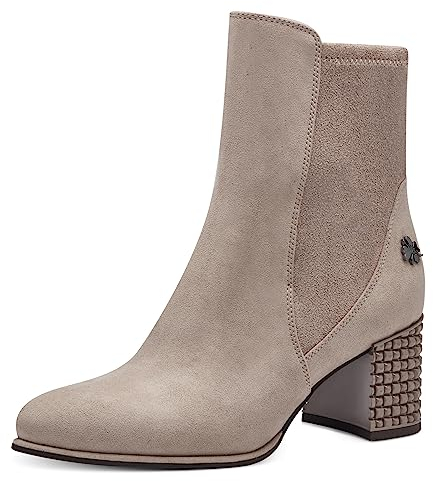 MARCO TOZZI by Guido Maria Kretschmer Damen Stiefeletten mit Absatz Blockabsatz Nieten, Grau (Taupe), 36
