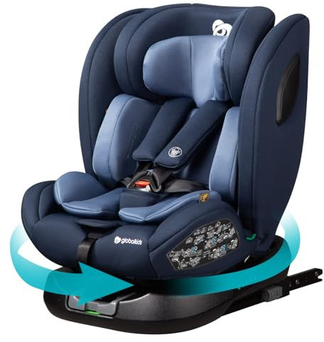 globalkids kindersitz 360 Drehbar isofix, i-Size(ECE R129) 40-150cm(0-36kg) Reboarder Baby Autositz, ab Geburt -12 Jahre,Blau