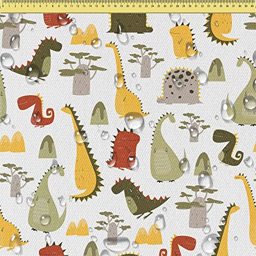 DreamRoots Segeltuch Wasserdicht - Polsterstoff Meterware 160 cm breit - Wasserabweisender Stoff 220 g/m2 600D - Markisenstoff Wasserdicht Meterware Cartoon Style Dinosaur 1M