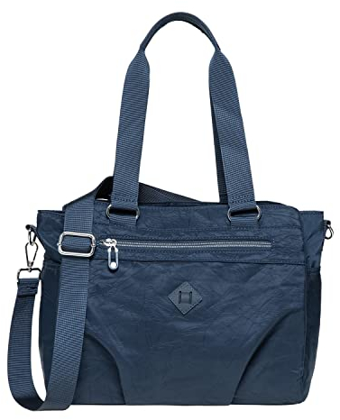 KAUKKO Damen Schultertasche Leichte Umhängetasche Nylon - Handtasche Top Griff Henkel - Tasche Beuteltasche Große - Shopper Einfache Klassische Leichte, 2515-Tiefblau