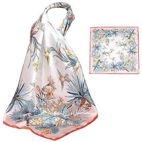 ZhaoCo 100% Natürliche Maulbeerseide Schal, 66x66cm / 26x26 Zoll Seidentuch Grafikdruck Klein Weich Quadratisch Seidenschal für Damen - 017