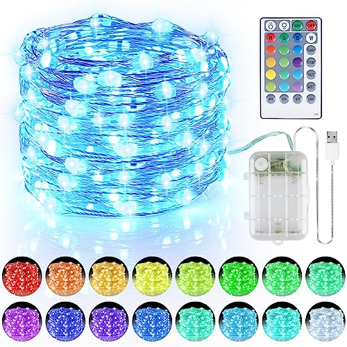 StarryEver Bunt LED Lichterkette Innen Batterie & USB, 16 Farben 4 Modi Kupferdraht Lichterkette für Zimmer mit Fernbedienung Timer, 5M 50 LED Lichterkette Batteriebetrieben für Schlafzimmer Party