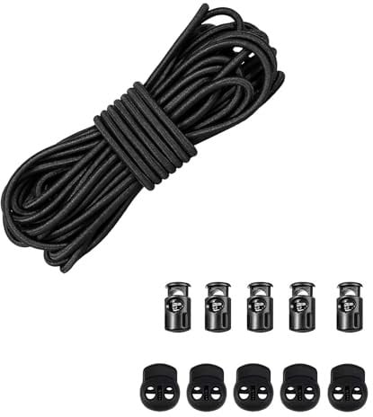 Vielseitige 3 mm elastische Schnur – 9,1 m mit 10 Stück Kunststoff-Federschnurverschlüssen – Stretchschnur, elastisches Seil und Kordelzug zum Nähen, Basteln und DIY-Projekte (schwarz)
