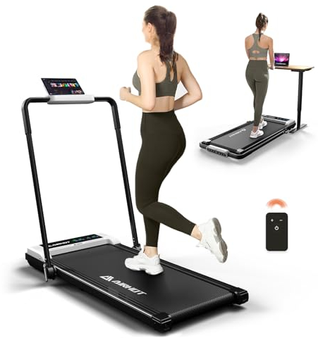 2in1 faltbares Laufband, 2.5-PS-Motor-Walking-Pad mit LED-Anzeige und Fernbedienung, Laufgerät für den Einsatz im Home-Office, Weiß