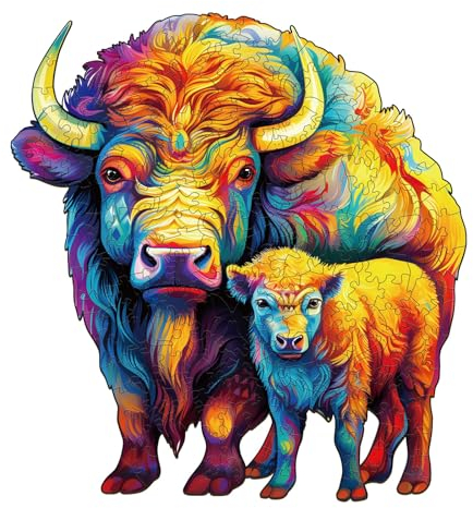 Blumuze Holzpuzzle Erwachsene 200 Stück, Amerikanischer Bison Holz Puzzle, Holzpuzzle Einzigartige Tierform Puzzleteile, Puzzle Holz Erwachsene mit Geschenkbox aus Holz M-10.7 * 11.4in