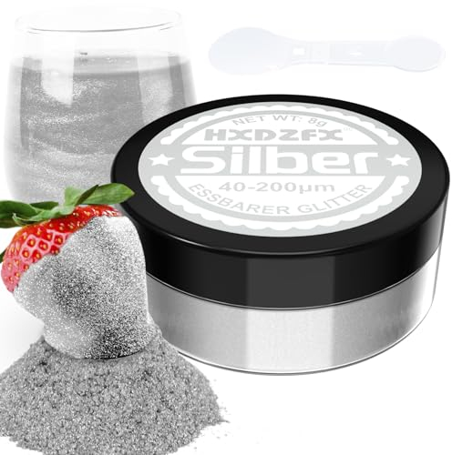 Essbarer Glitzer für Getränke - Lebensmittelfarbe Pulver, Schimmerndes Glitzerpulver, Lebensmittel Glitzerpuder für Schokolade, Kuchen, Fondant, Drinks - 8g (Silber)
