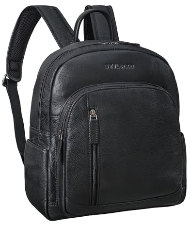 STILORD Bente Handlicher Rucksack Damen Leder Cityrucksack Vintage Lederrucksack schicker Damenrucksack Echtleder Tagesrucksack Farbe:Obsidian schwarz