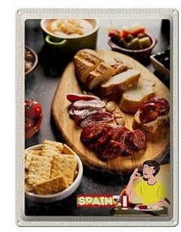 Cartel de chapa 40 x 30 cm España España España Comida Diseño: Restaurante Salami Platos - DekoNo7