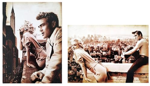 KUSTOM ART Set mit 2 dekorativen Wandbildern Serie Hollywood-Schauspieler Marilyn Monroe James Dean Elvis Presley, Kunstdruck auf beschichtetem Papier, 40 x 30 cm, ohne Rahmen