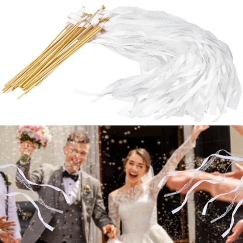 30 Stück Wedding Wands mit Glocke, Romantic Zauberstäbe Bänder Hochzeit, Zauberstäbe Hochzeit Luftschlangen für Hochzeiten, Geburtstage, Weihnachten, Partys und andere Feiertagsfeiern verwendet